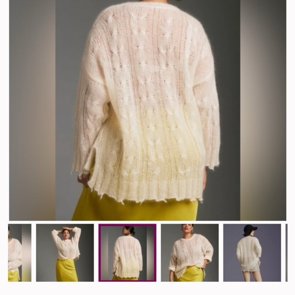 Anthropologie Ivory Open Cable Knit Distressed Mohair Blend Sweater Size M Italy - Picture 11 of 12